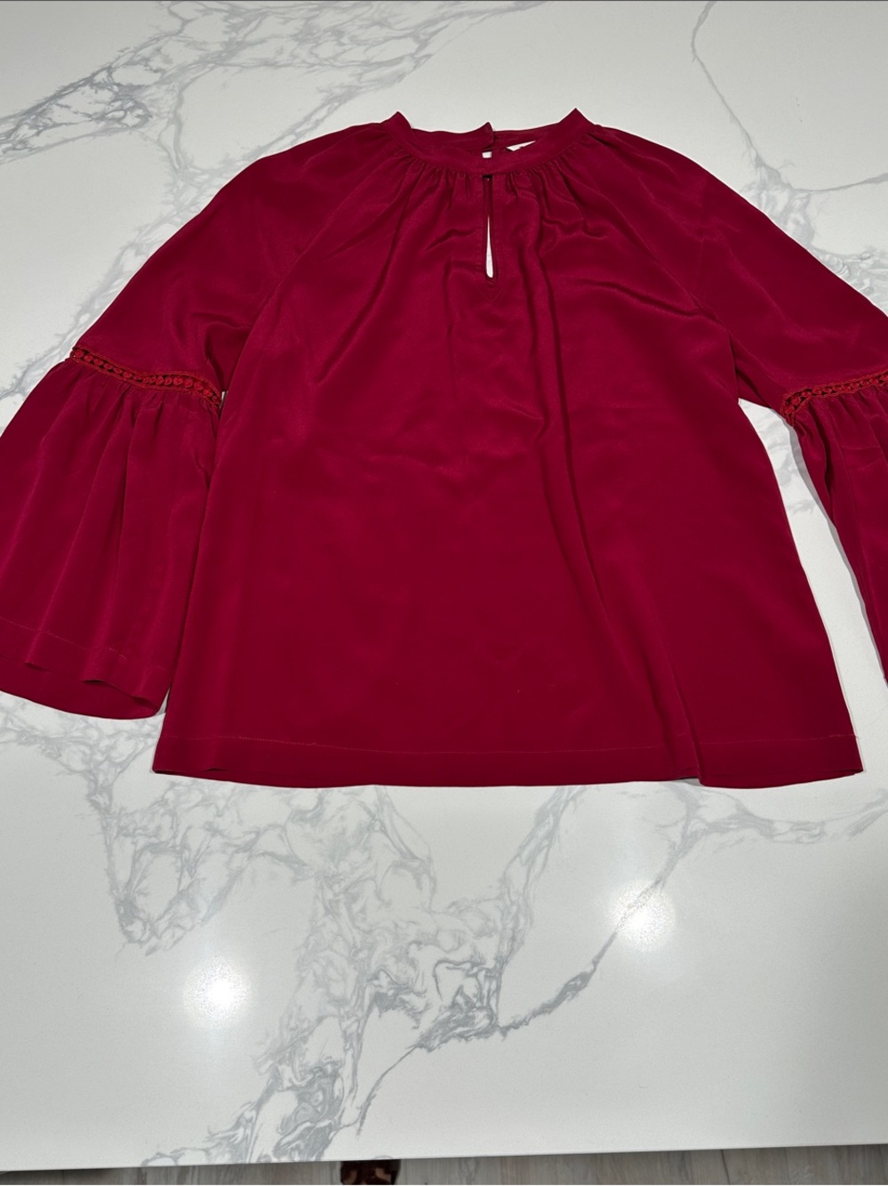 Trina Turk Berry Red Bell-Sleeve Blouse